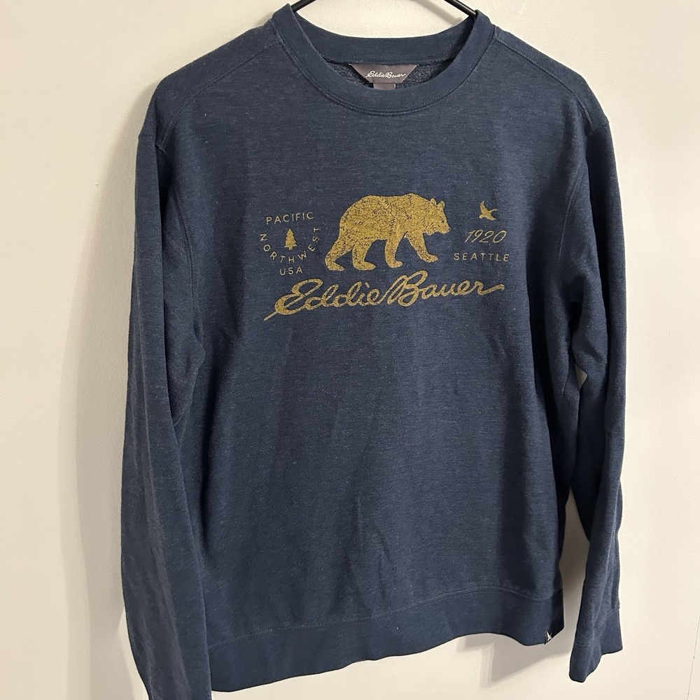 Eddie Bauer Men's Pullover Graphic‎ Navy Sweatshirt Bear Seattle PNW Size Medium
